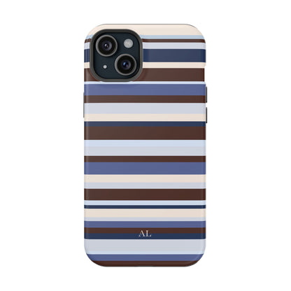 Custom Initials Blueberry Mocha Stripes iPhone Case