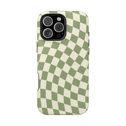 Green & Beige Wavy Checkered iPhone Case