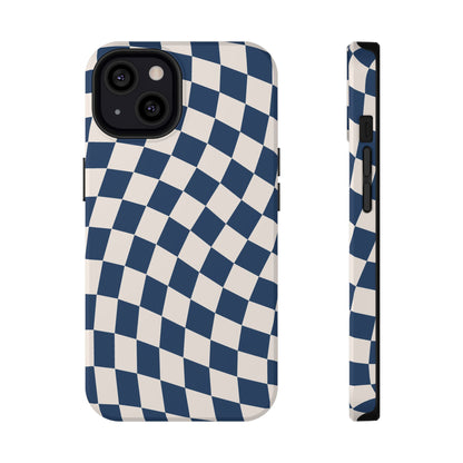 Navy & Beige Wavy Checkered iPhone Case