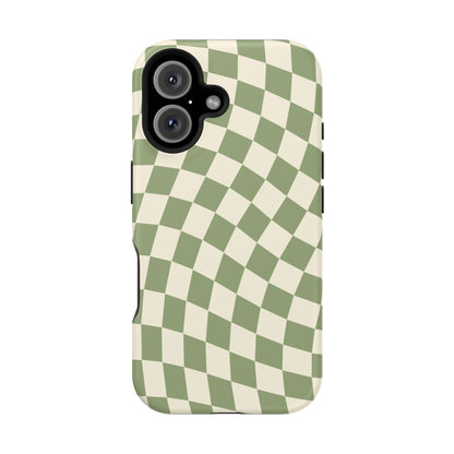 Green & Beige Wavy Checkered iPhone Case