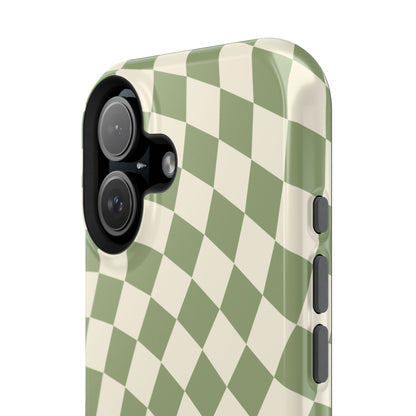 Green & Beige Wavy Checkered iPhone Case