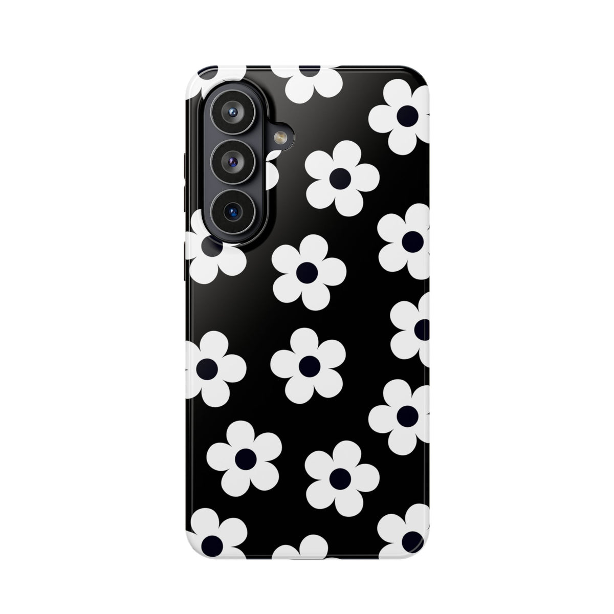 Black Retro Flowers Samsung Case