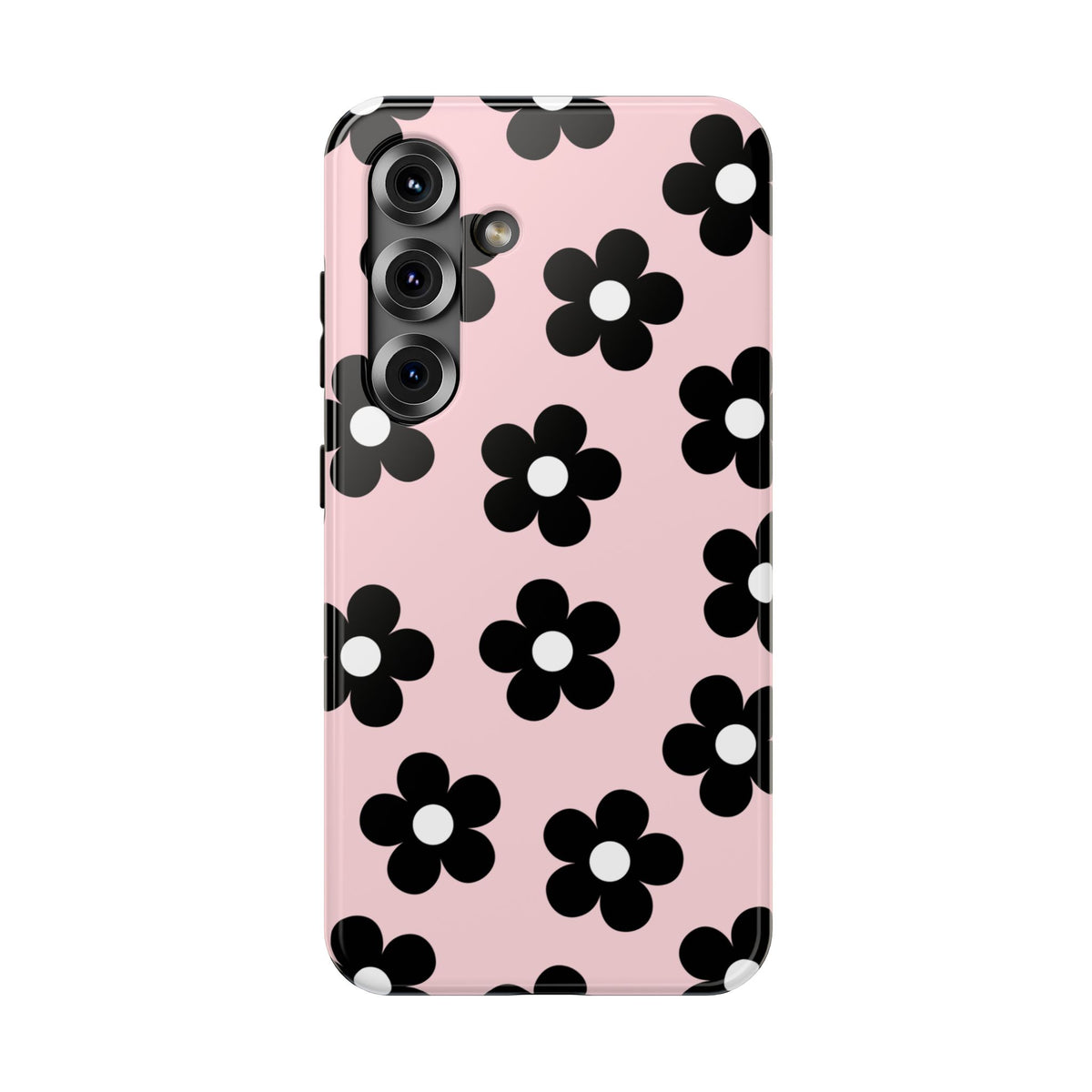 Pink & Black Retro Flowers Samsung Case