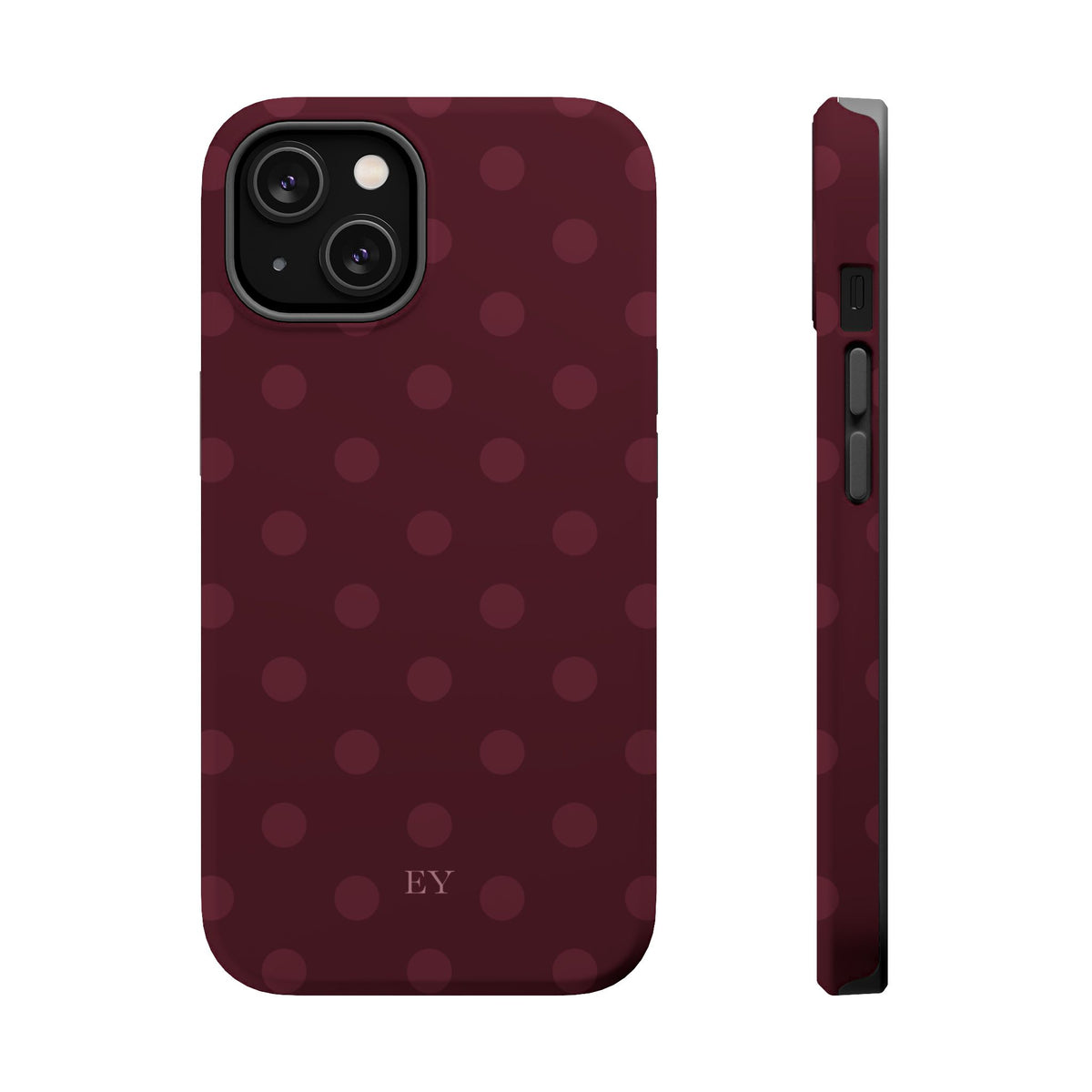 Custom Initials Burgundy Polka Dots iPhone Case