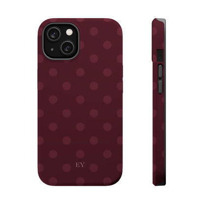 Custom Initials Burgundy Polka Dots iPhone Case