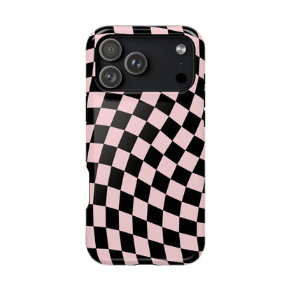 Pink & Black Wavy Checkered iPhone Case