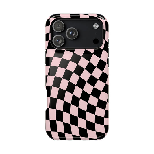 Pink & Black Wavy Checkered iPhone Case