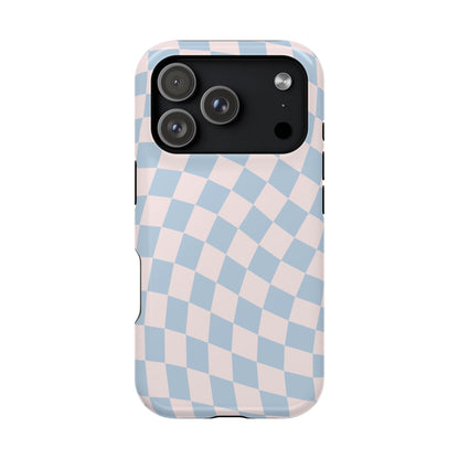 Pink & Blue Wavy Checkered iPhone Case