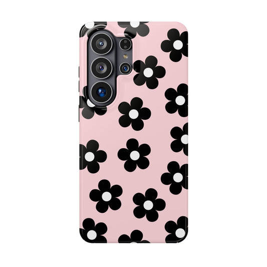 Pink & Black Retro Flowers Samsung Case