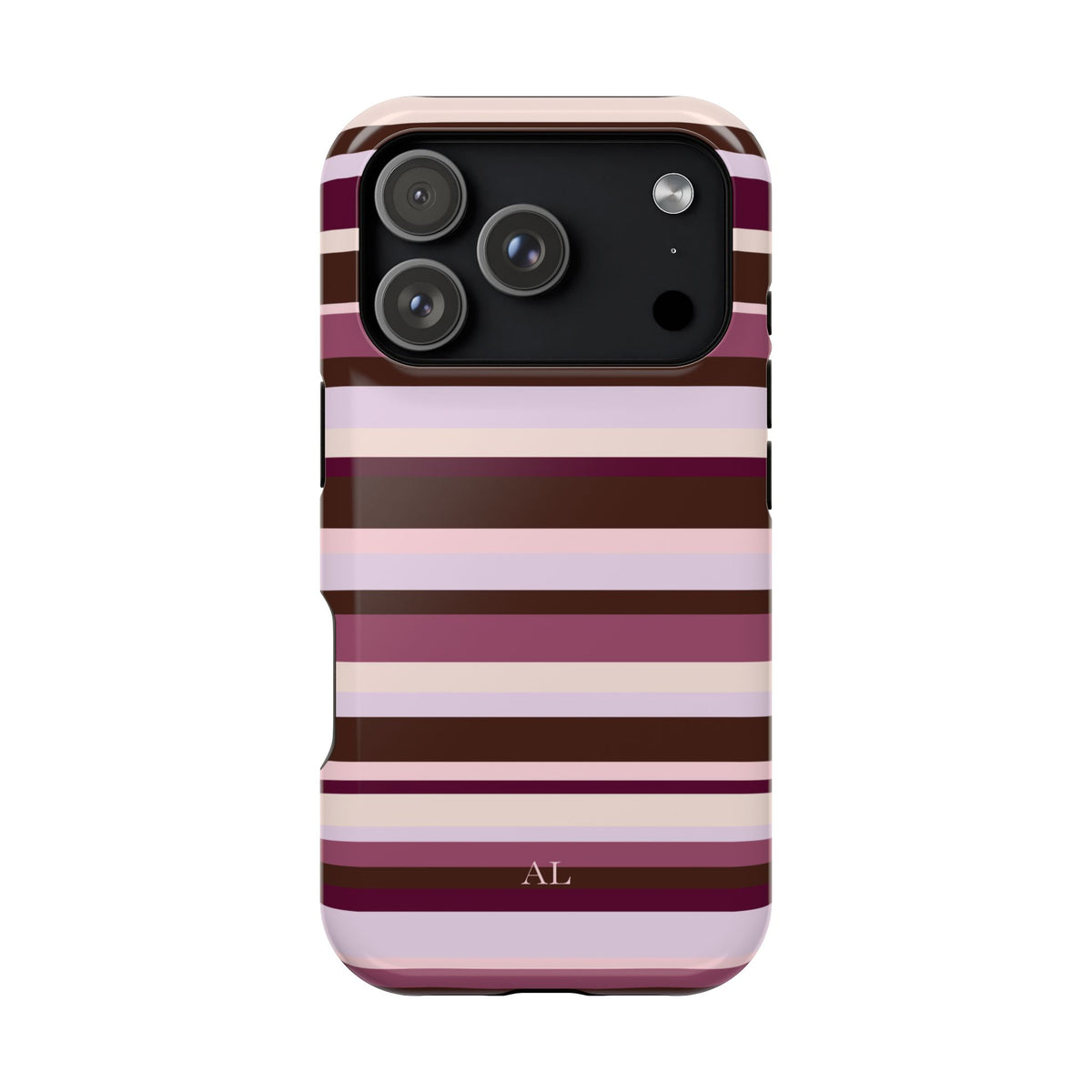 Custom Initials Berry Mocha Stripes iPhone Case
