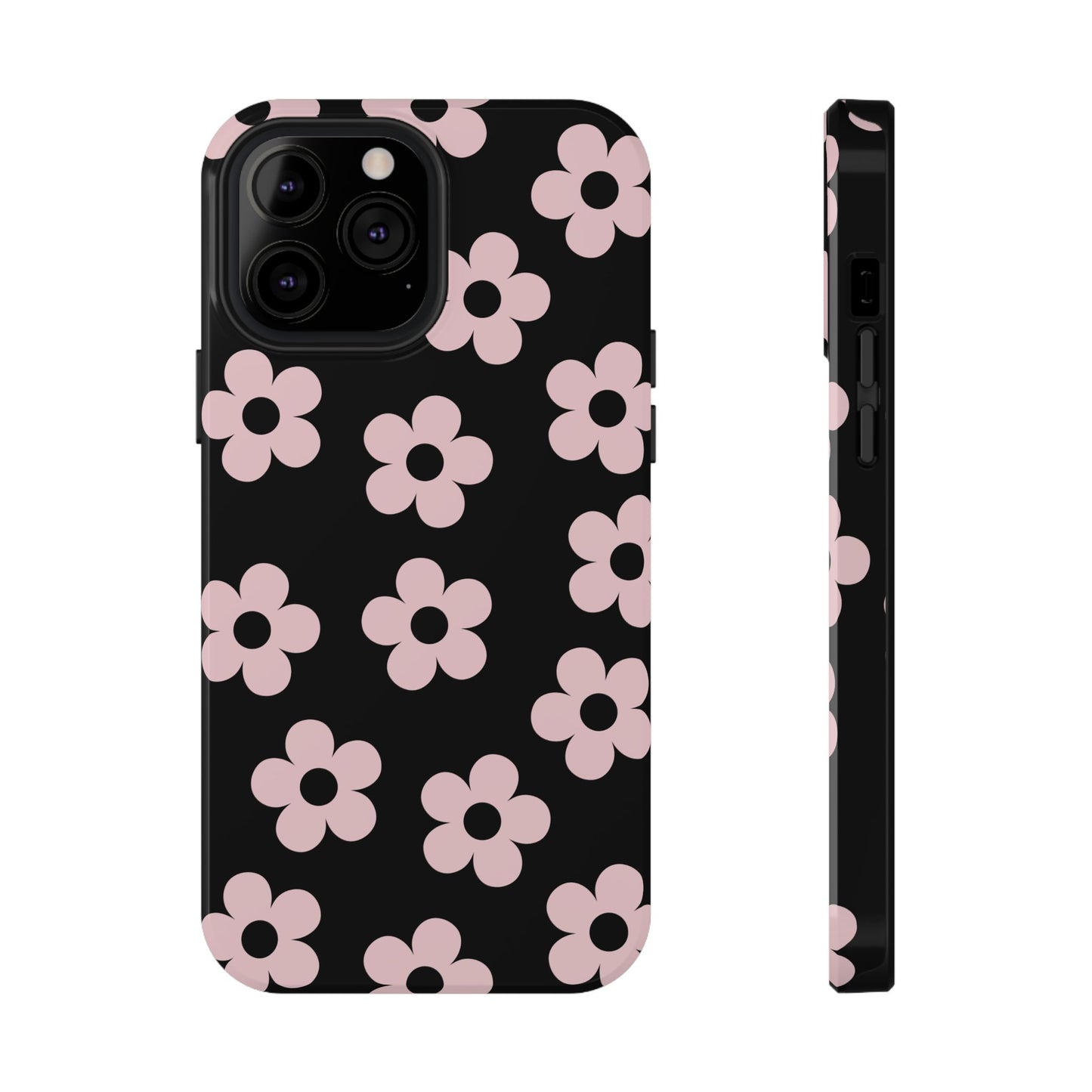 Black & Pink Retro Flowers iPhone Case