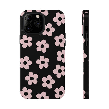 Black & Pink Retro Flowers iPhone Case