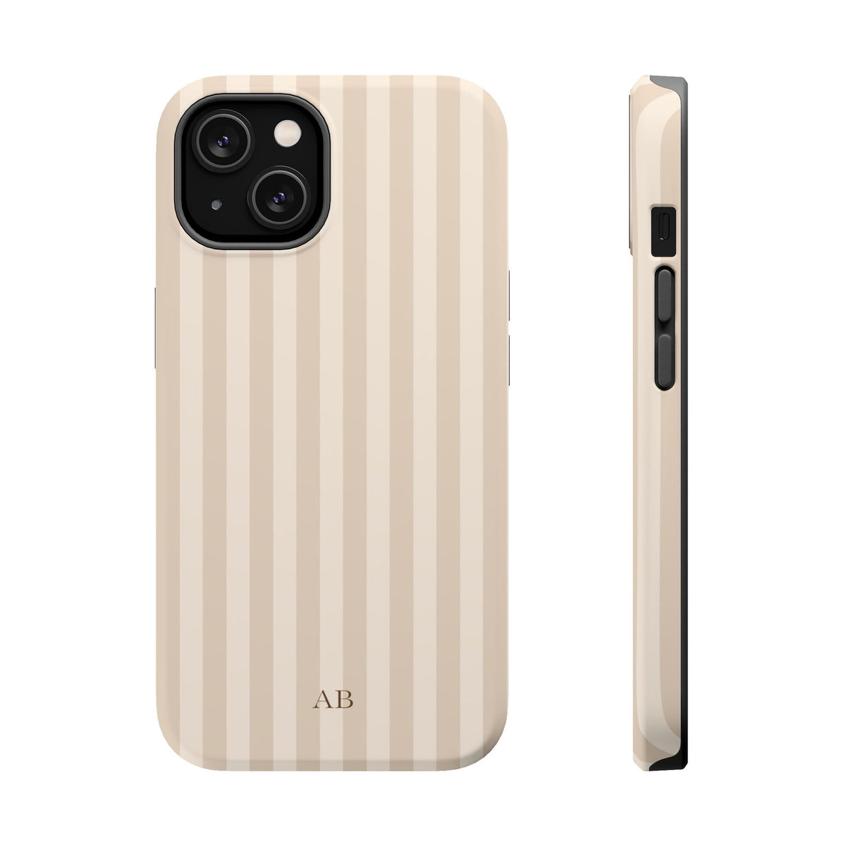 Custom Initials Beige Stripes iPhone Case