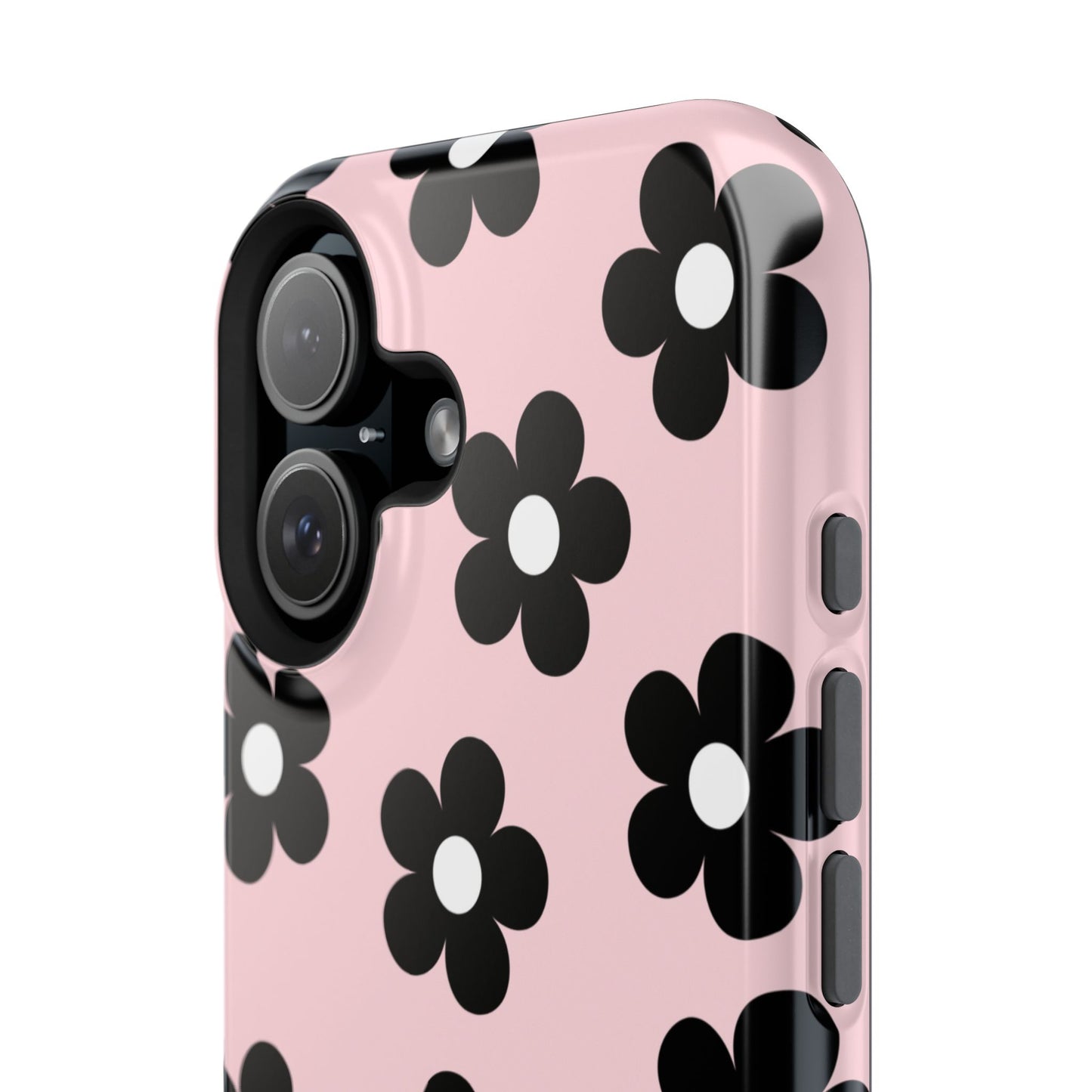 Pink & Black Retro Flowers iPhone Case