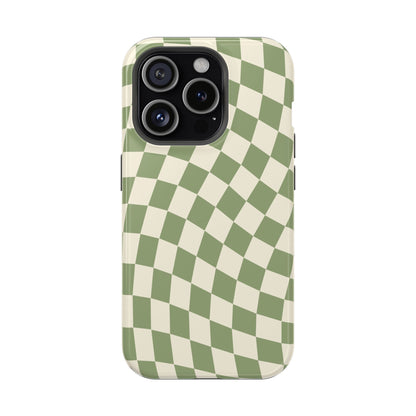 Green & Beige Wavy Checkered iPhone Case