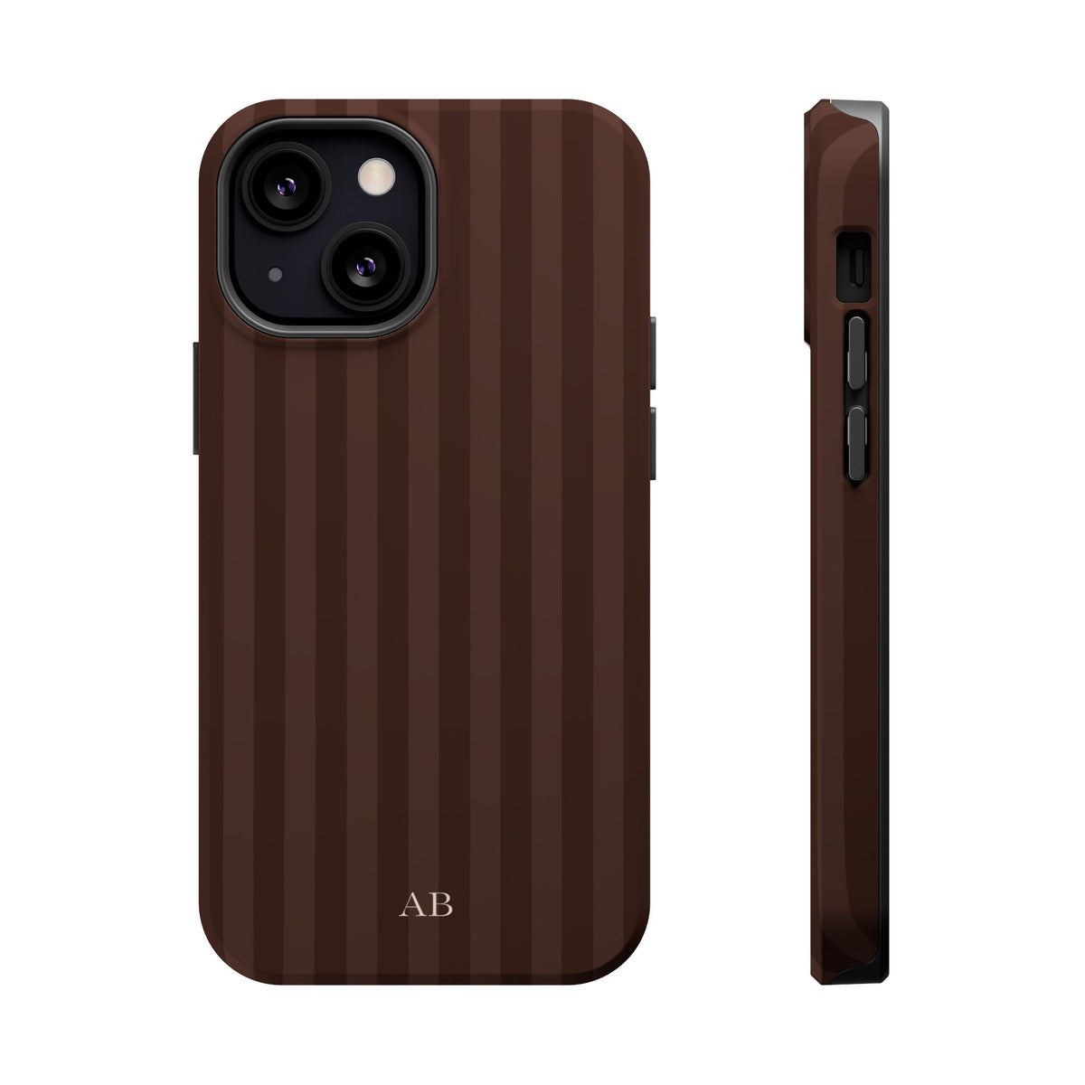 Custom Initials Mocha Stripes iPhone Case