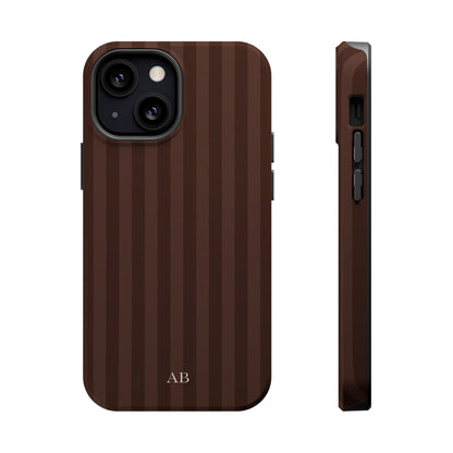 Custom Initials Mocha Stripes iPhone Case