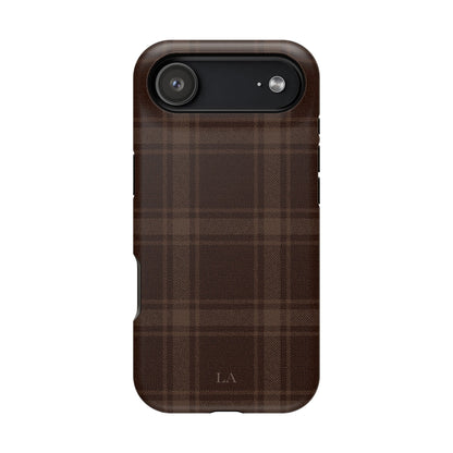 Custom Initials Cocoa Plaid iPhone Case