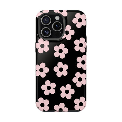 Black & Pink Retro Flowers iPhone Case