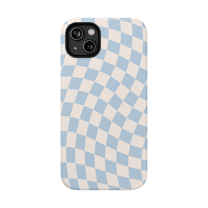 Blue & Beige Wavy Checkered iPhone Case