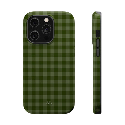 Custom Initials Green Gingham iPhone Case