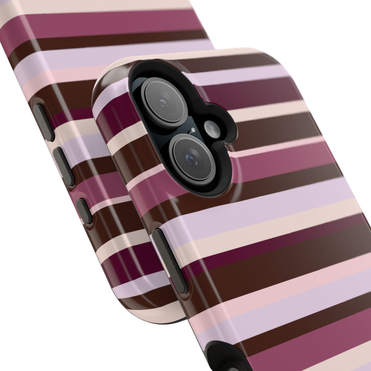 Custom Initials Berry Mocha Stripes iPhone Case