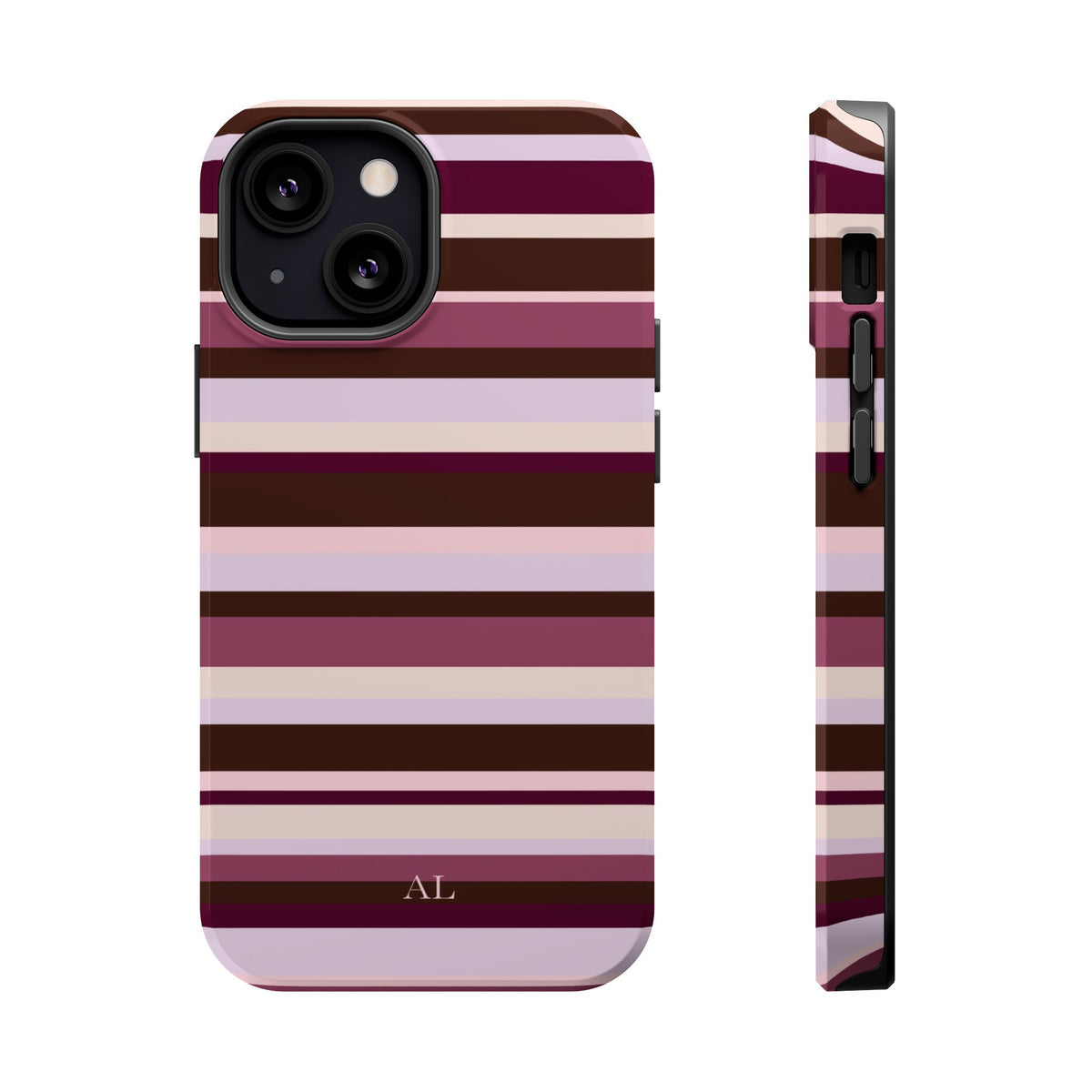 Custom Initials Berry Mocha Stripes iPhone Case