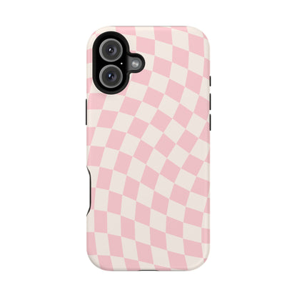 Pink & Beige Wavy Checkered iPhone Case