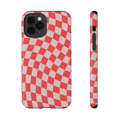 Red & Pink Wavy Checkered iPhone Case