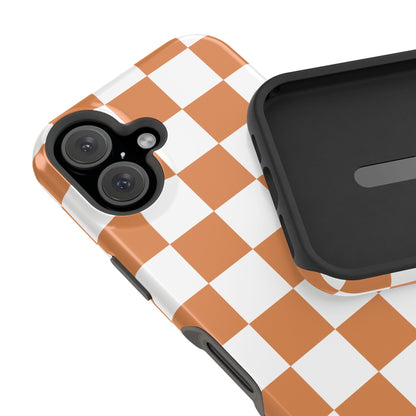 Dark Orange & White Checkered iPhone Case