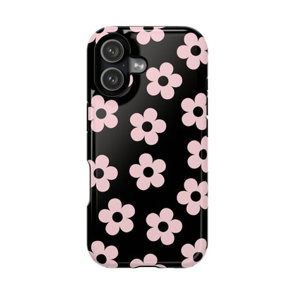 Black & Pink Retro Flowers iPhone Case