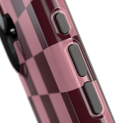 Burgundy & Pink Checkered iPhone Case
