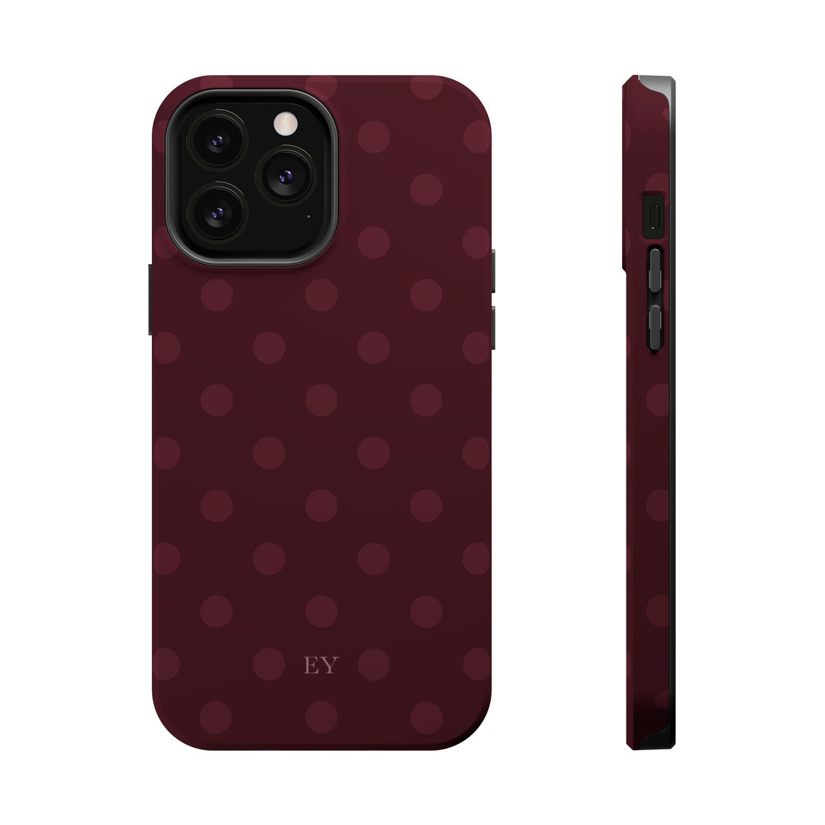 Custom Initials Burgundy Polka Dots iPhone Case