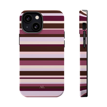 Custom Initials Berry Mocha Stripes iPhone Case