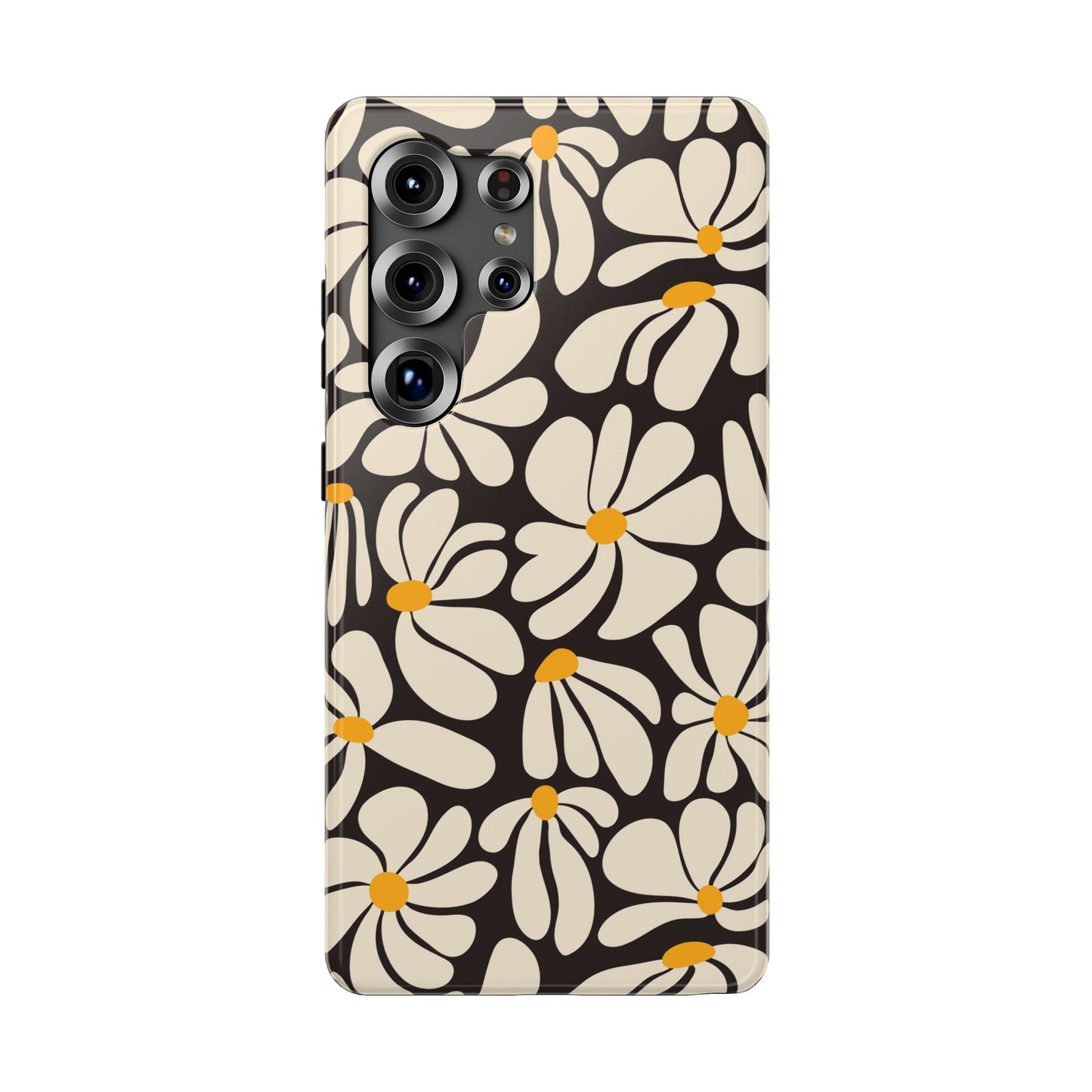 Black Retro Flowers Samsung Case