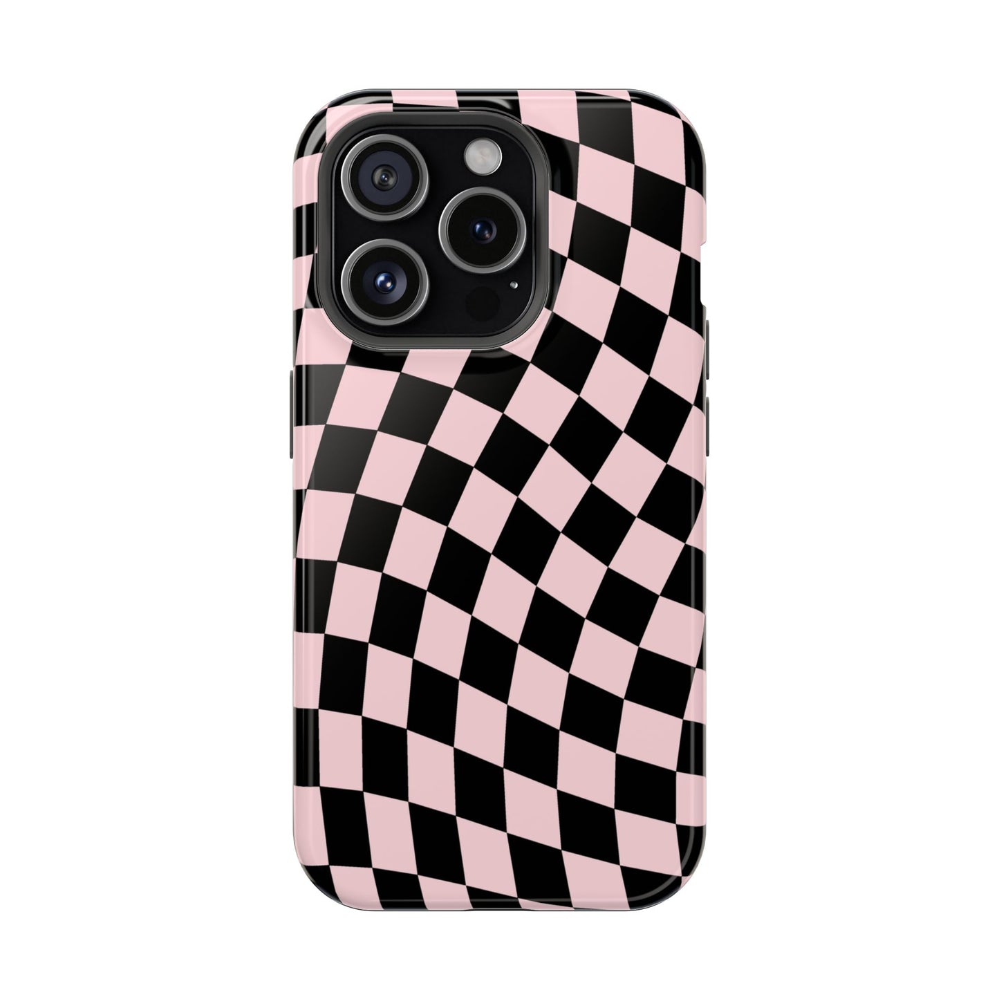 Pink & Black Wavy Checkered iPhone Case
