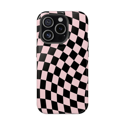 Pink & Black Wavy Checkered iPhone Case