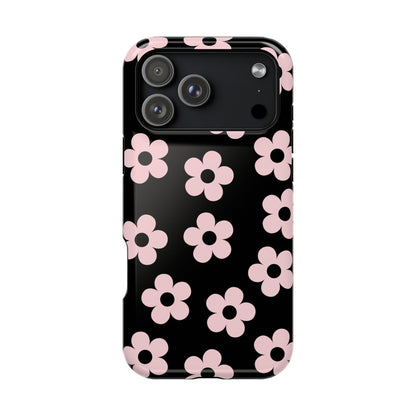 Black & Pink Retro Flowers iPhone Case