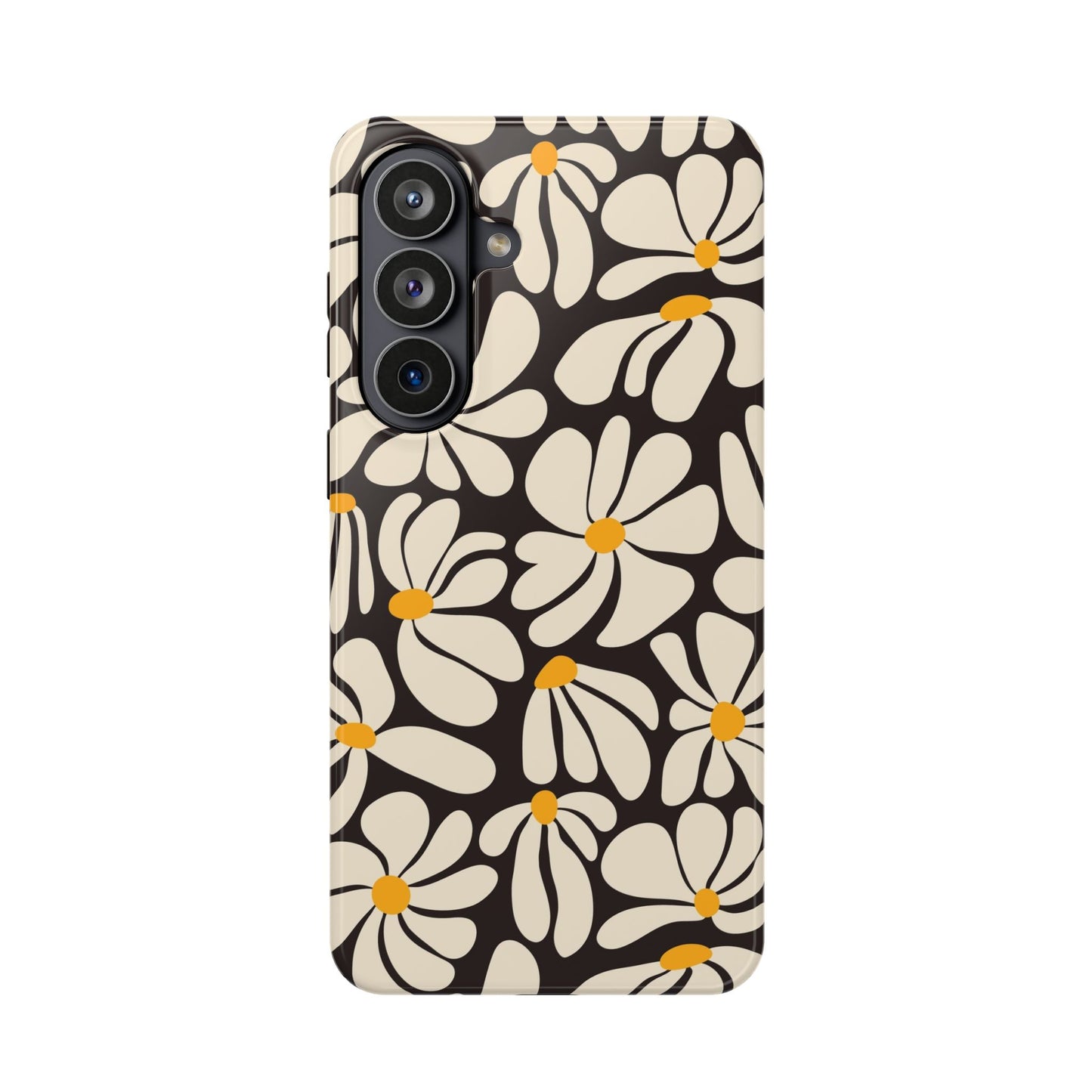 Black Retro Flowers Samsung Case
