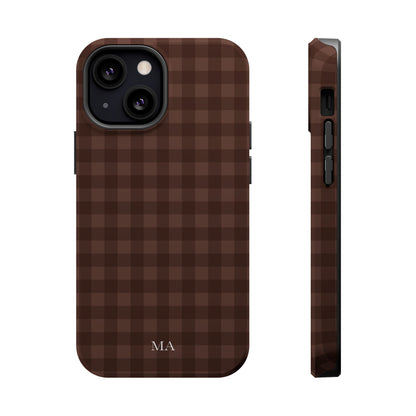 Custom Initials Brown Gingham iPhone Case