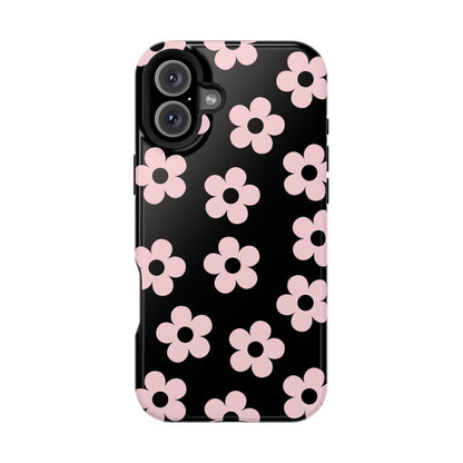 Black & Pink Retro Flowers iPhone Case