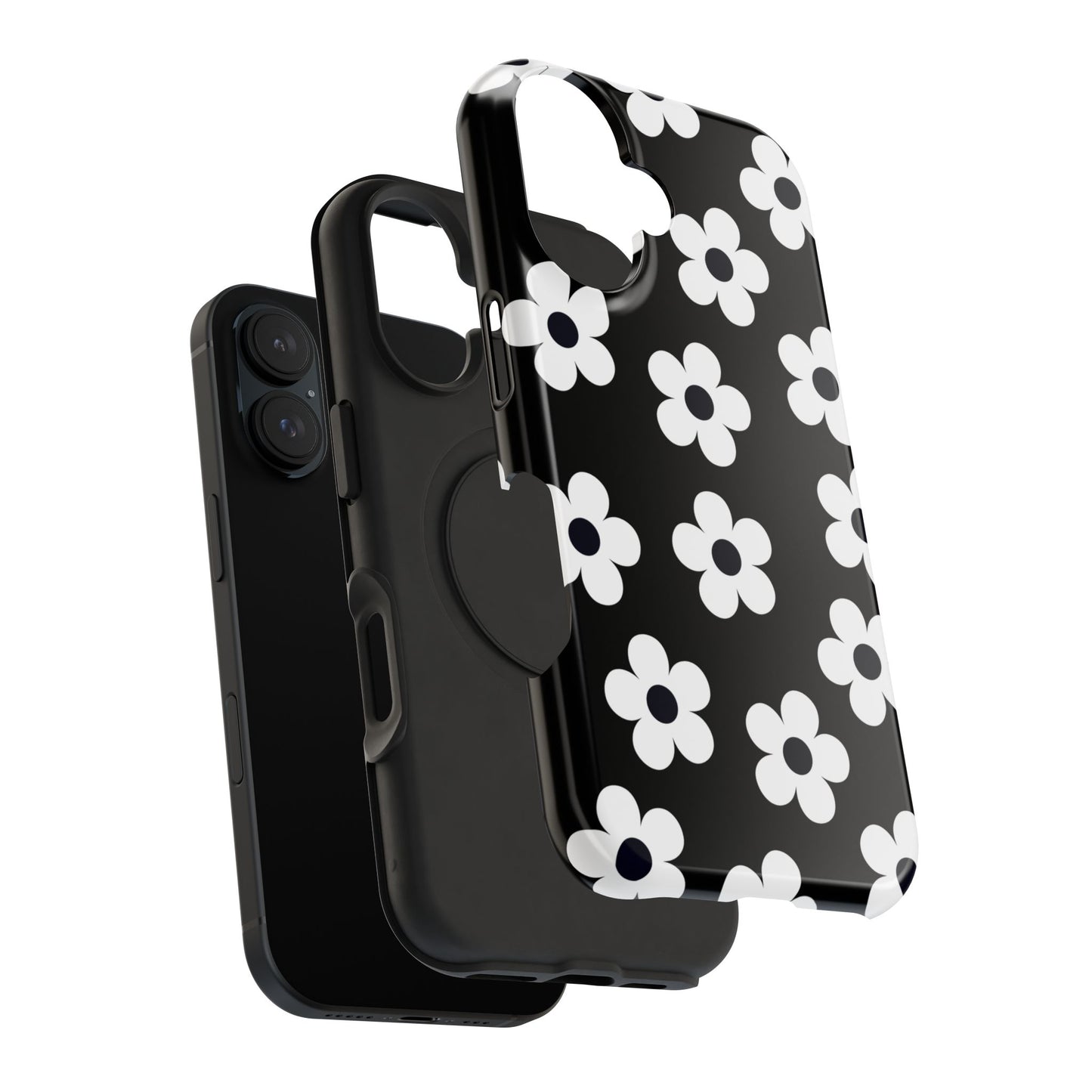 Black Retro Flowers iPhone Case