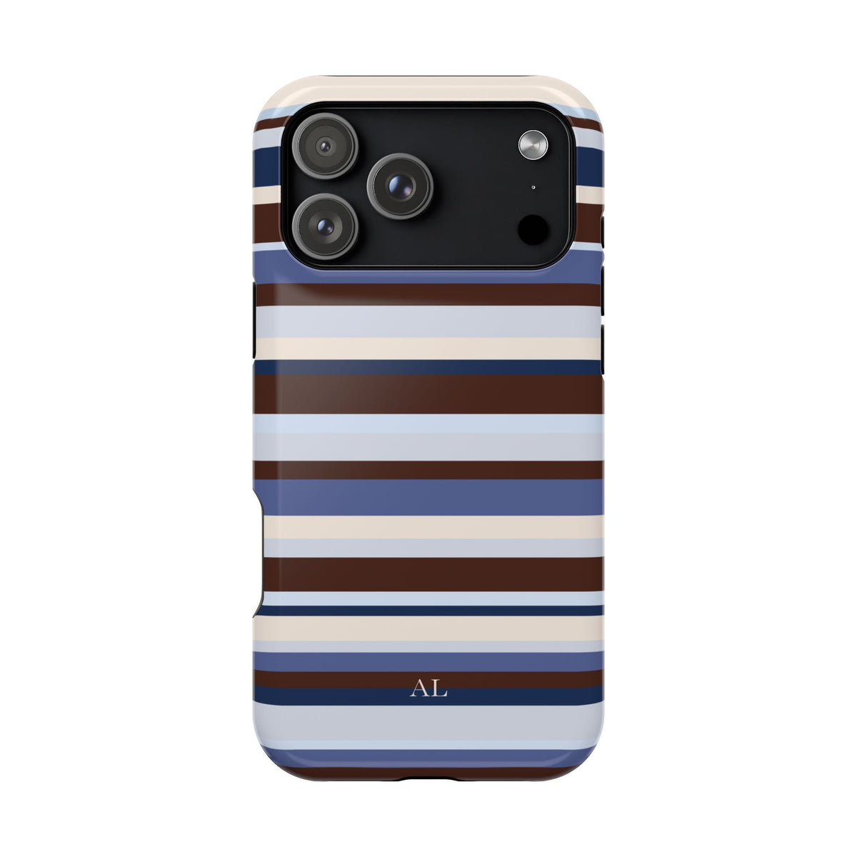 Custom Initials Blueberry Mocha Stripes iPhone Case