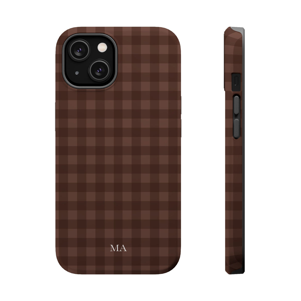 Custom Initials Brown Gingham iPhone Case