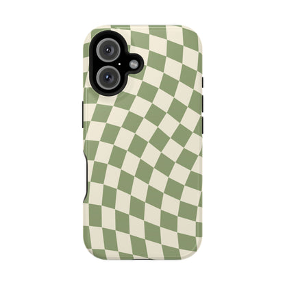 Green & Beige Wavy Checkered iPhone Case