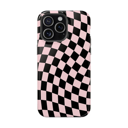Pink & Black Wavy Checkered iPhone Case