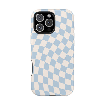 Blue & Beige Wavy Checkered iPhone Case