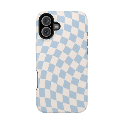 Blue & Beige Wavy Checkered iPhone Case