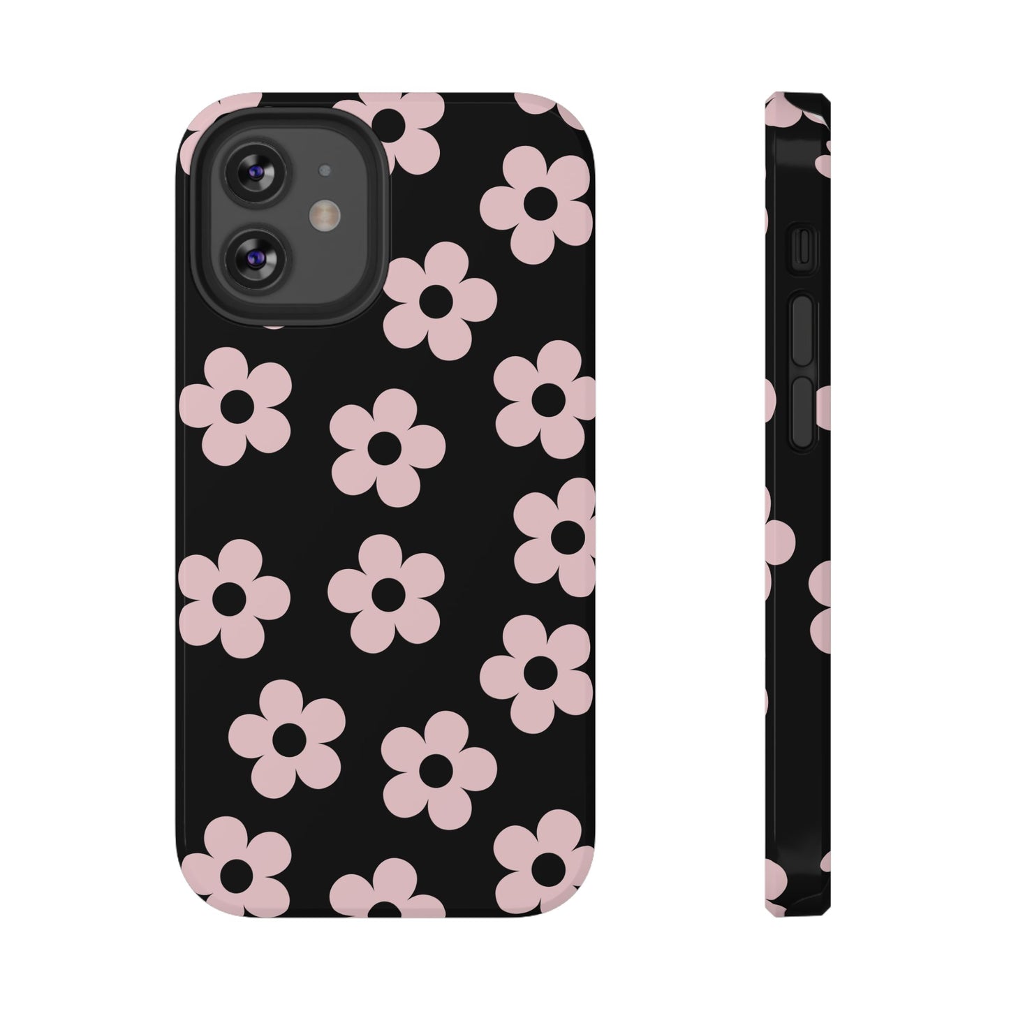 Black & Pink Retro Flowers iPhone Case
