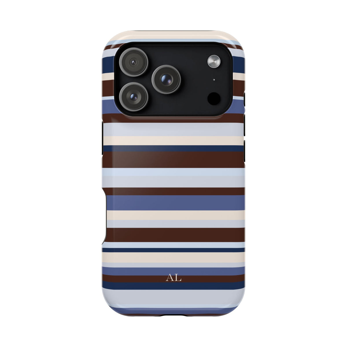 Custom Initials Blueberry Mocha Stripes iPhone Case